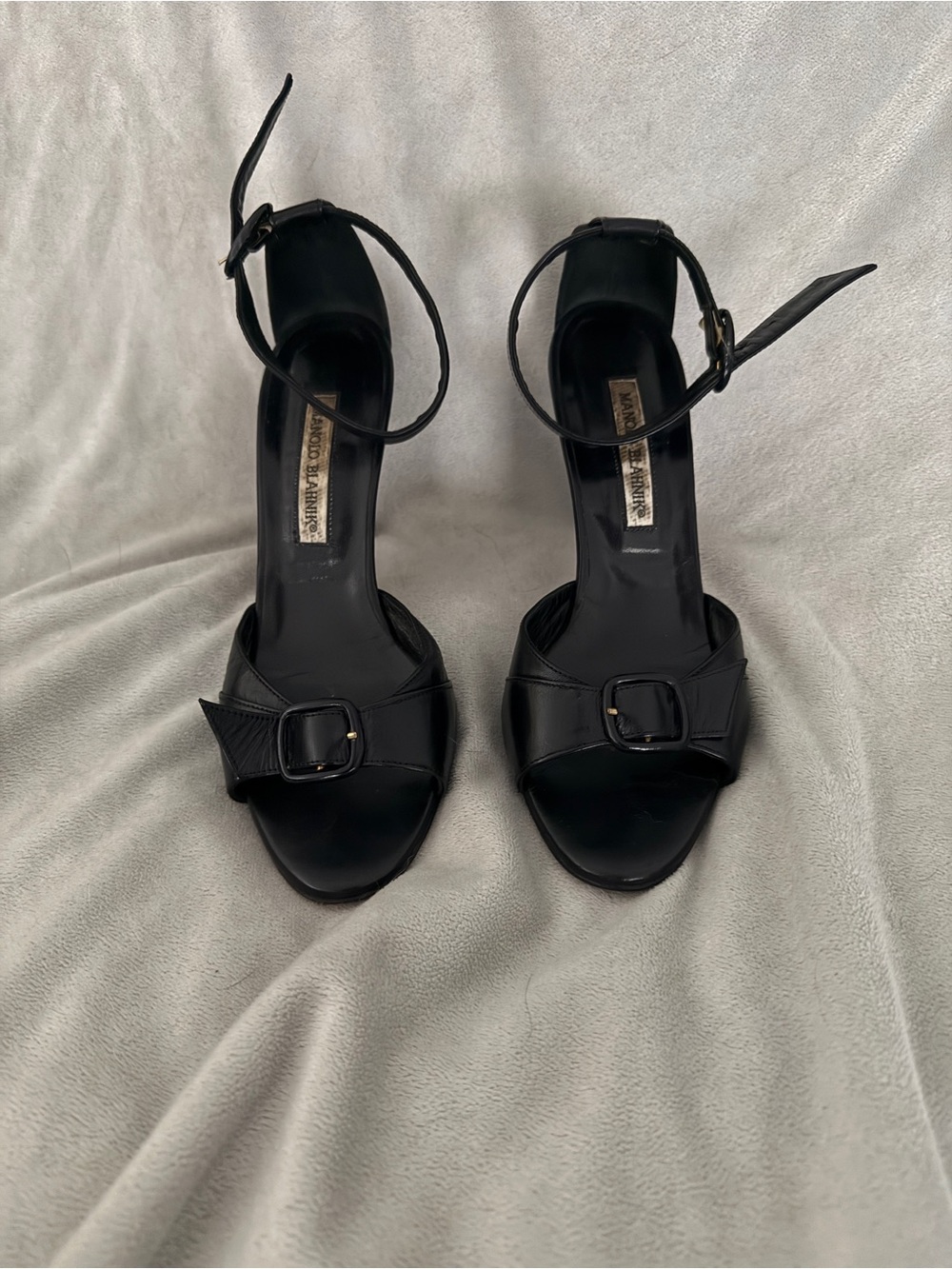 Manolo Blahnik Black Ankle-Strap Heels with Buckle Detail